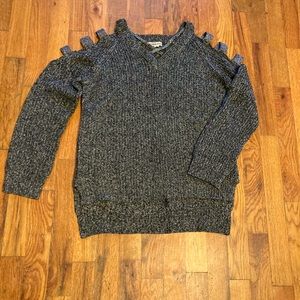 Moral Fiber grey hi low sweater size S small shoulder detail